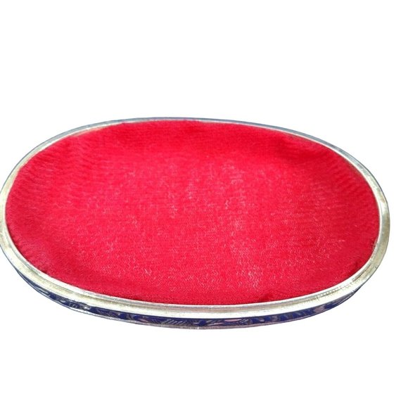 Trinket Vanity Jewelry Earring Box Embossed Metal Scroll Design Velvet Lined - Picture 11 of 12